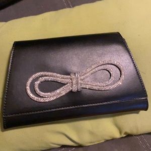 Black Clutch with Bejeweled Bow